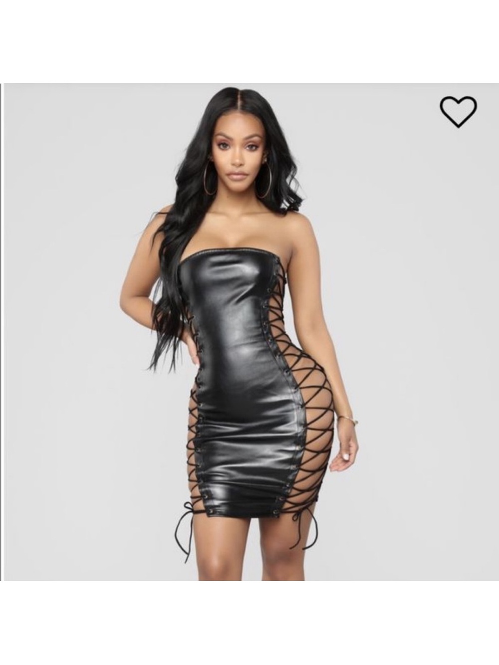 Fashion Nova Black Strapless Lace-Up Faux Leather Bodycon Dress